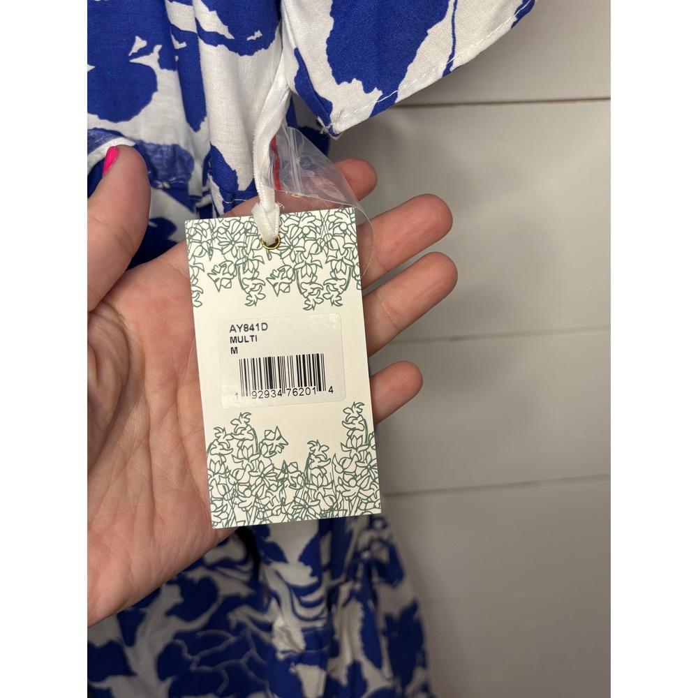 Tuckernuck Hyacinth House NWT Womens Medium Dress Blue White Floral Tiered Mini - Picture 7 of 11